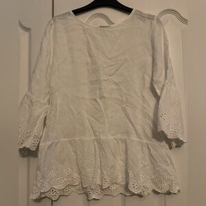 Terzo Millenio 100% Linen White Eyelet Blouse